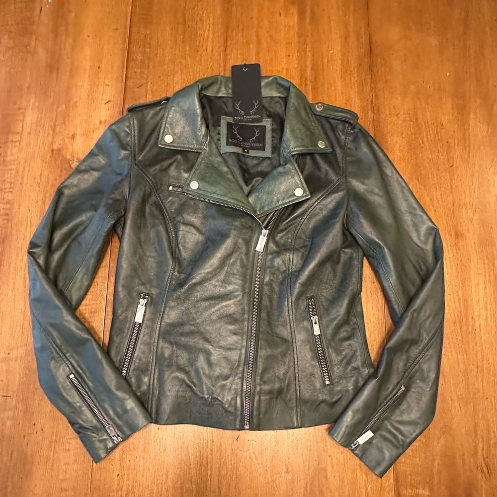 NWT Bod & Christensen Muffin Style Green Leather Jacket (size medium)
